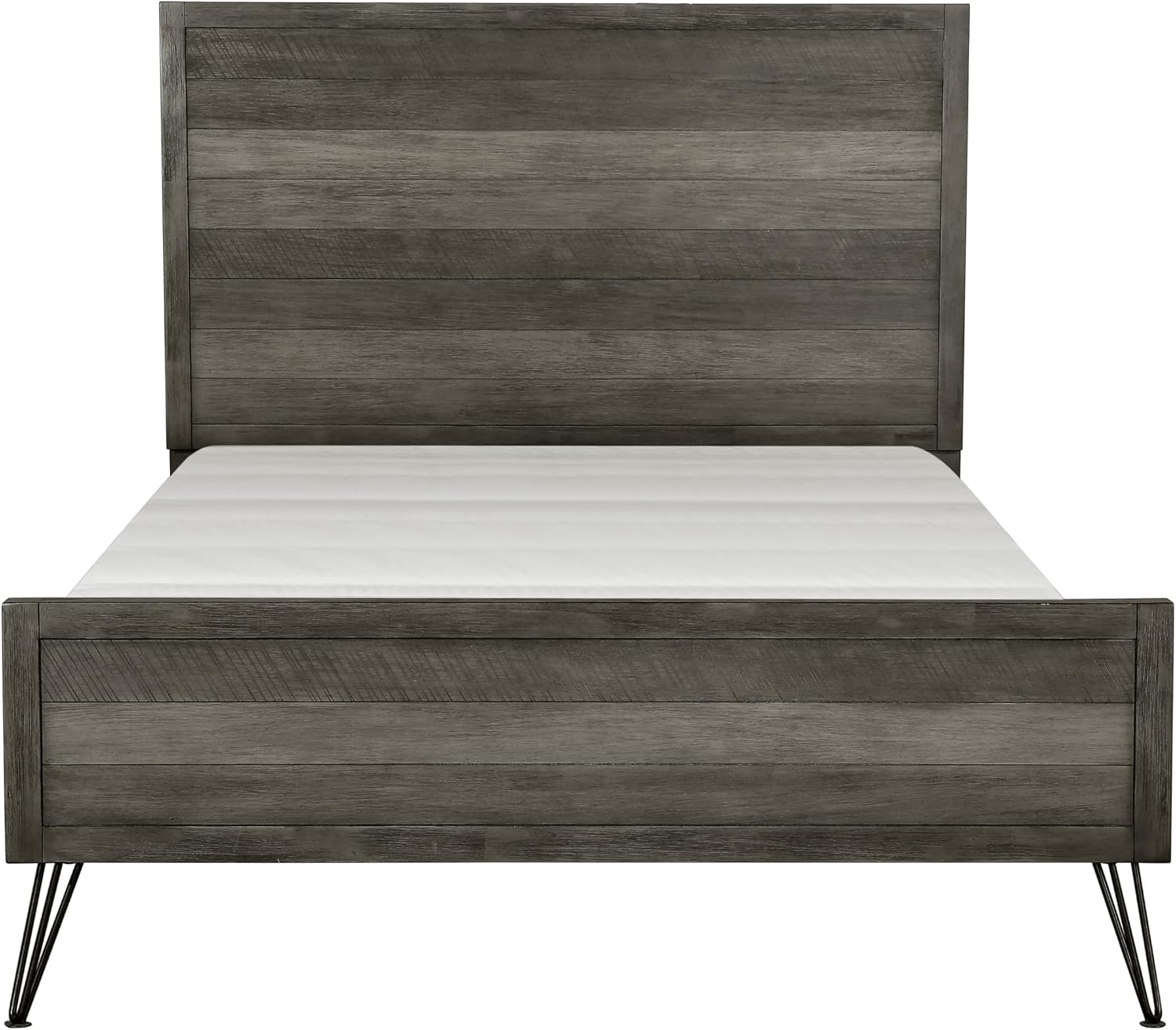 5-Piece Modern King Size Bed Set Panel Gray Finish Solid Acacia Wood Metal Legs Bedroom Furniture
