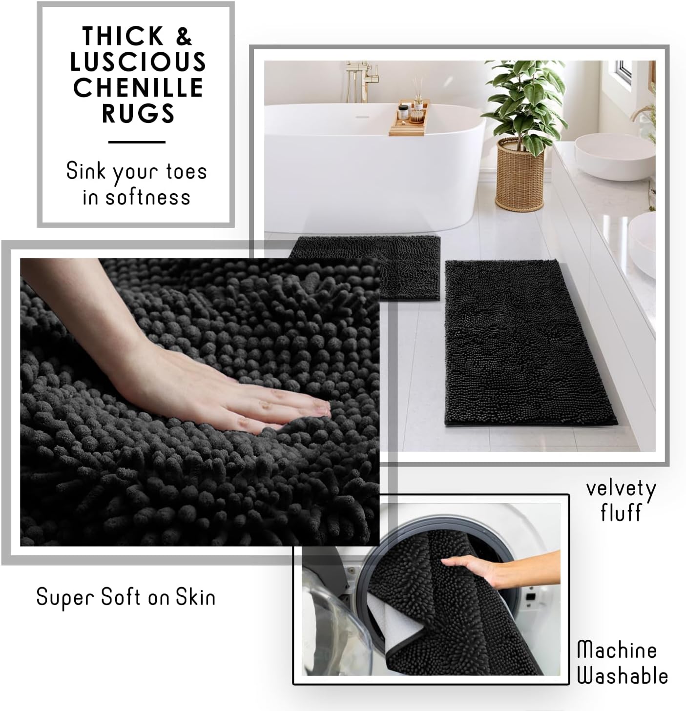 Hearth & Harbor Black Bathroom Set - Bathroom Sets with Shower Curtain and Rugs, 21PC Bathroom Accessory Set, Shower Curtain Set with Soap Dispenser & Toothbrush Holder