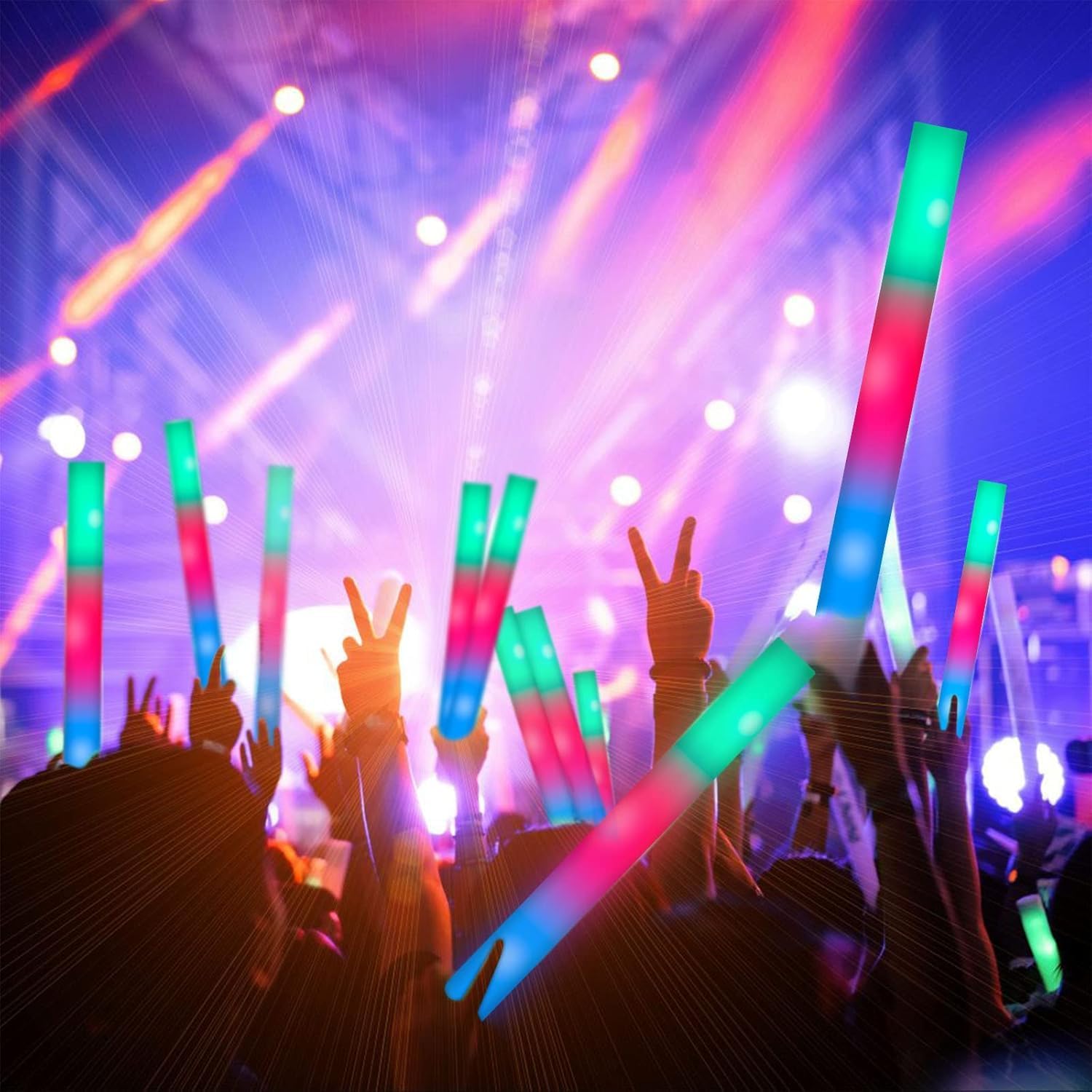 SHQDD 200 PCS LED Foam Sticks, Bulk Glow Sticks, Foam Glow Sticks for Wedding with 3 Modes Colorful Flashing, Glow in the Dark Party Supplies for Wedding, Raves, Concert, Sporting Events
