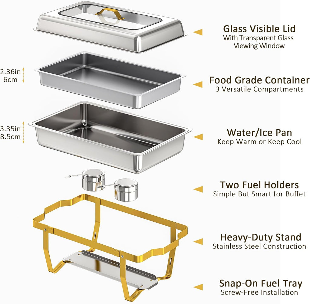 Chafing Dishes for Buffet, 2-Pack Hot Cold Food Warmer with Glass Lid, 9QT Large Capacity Stainless Steel Buffet Servers, Complete Set with Utensils for Catering Party Wedding Outdoor