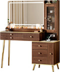 Arulvmrn Vanity Desk with 35.12' HD Lighted Mirror, 46.85' Big Modern Vanity Desk with Mirror and Lights, Makeup Vanity with 7 Drawers and Storage Shelves and Charging Station, Walnut