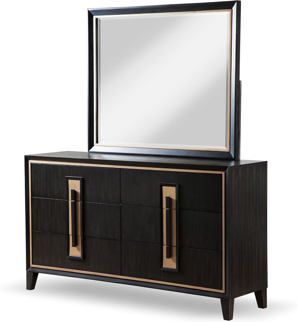 Furniture of America Samuel Modern Solid Wood 5-Piece Bedroom Collection Bed Frame, 2-Drawer Nightstands and 6-Drawer Dresser with Mirror, Box Spring Required, Espresso, King