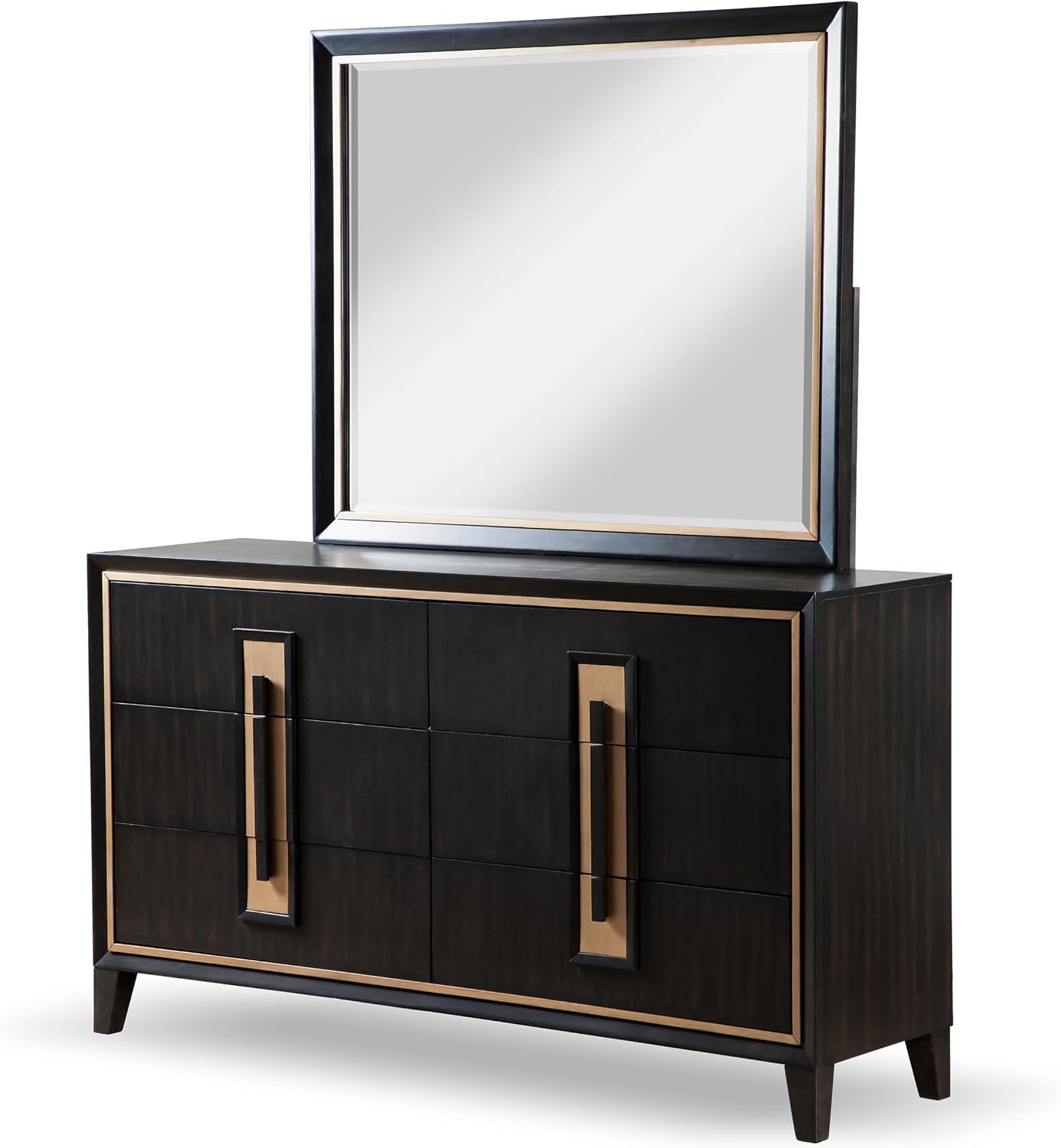 Furniture of America Samuel Modern Solid Wood 5-Piece Bedroom Collection Bed Frame, 2-Drawer Nightstands and 6-Drawer Dresser with Mirror, Box Spring Required, Espresso, King