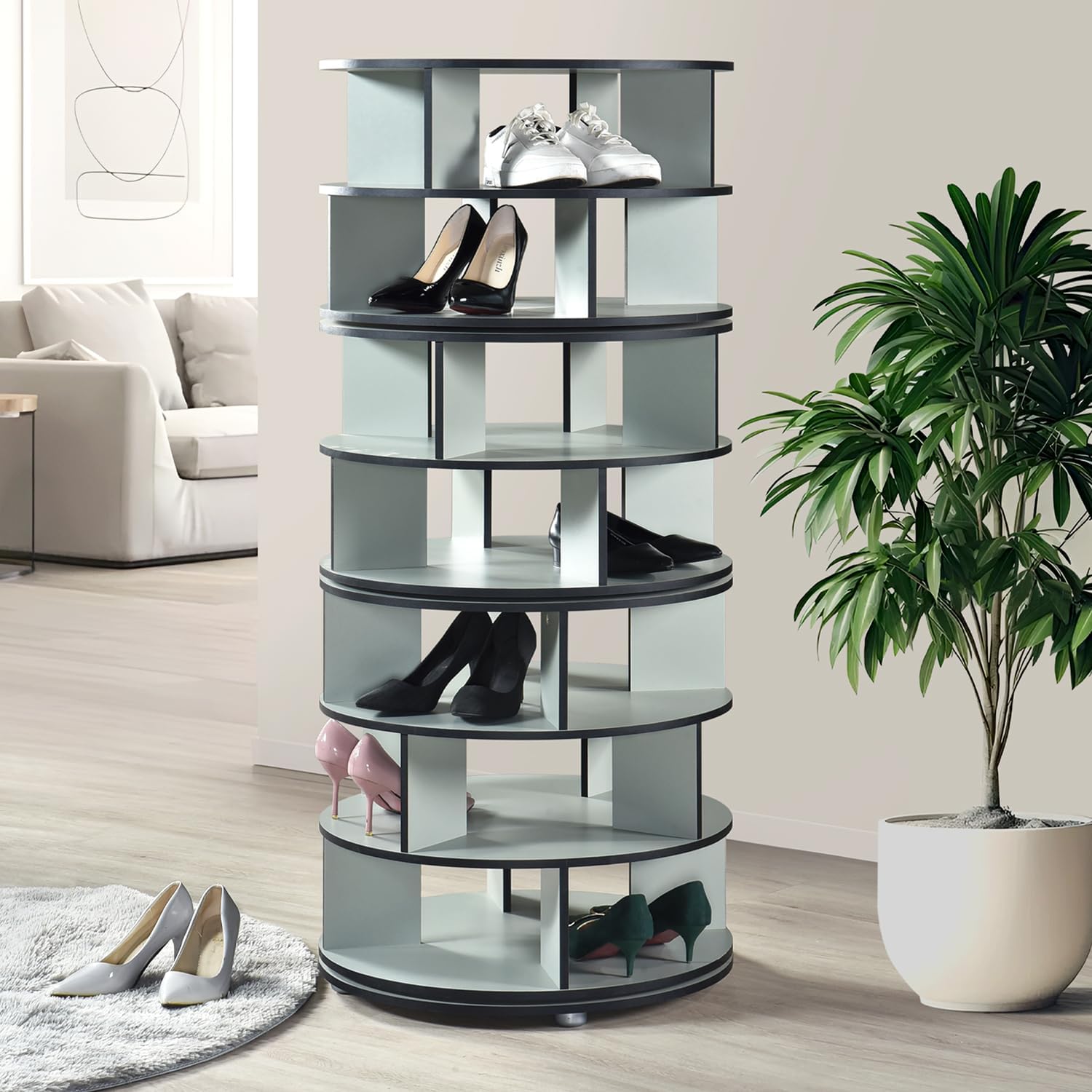 Kings Brand Furniture - 7-Tier Rotating Shoe Rack, 360° Revolving Lazy Susan Spinning Shoe Rack Tower Storage Organizer for Closet Entryway Bedroom Hallway, Green