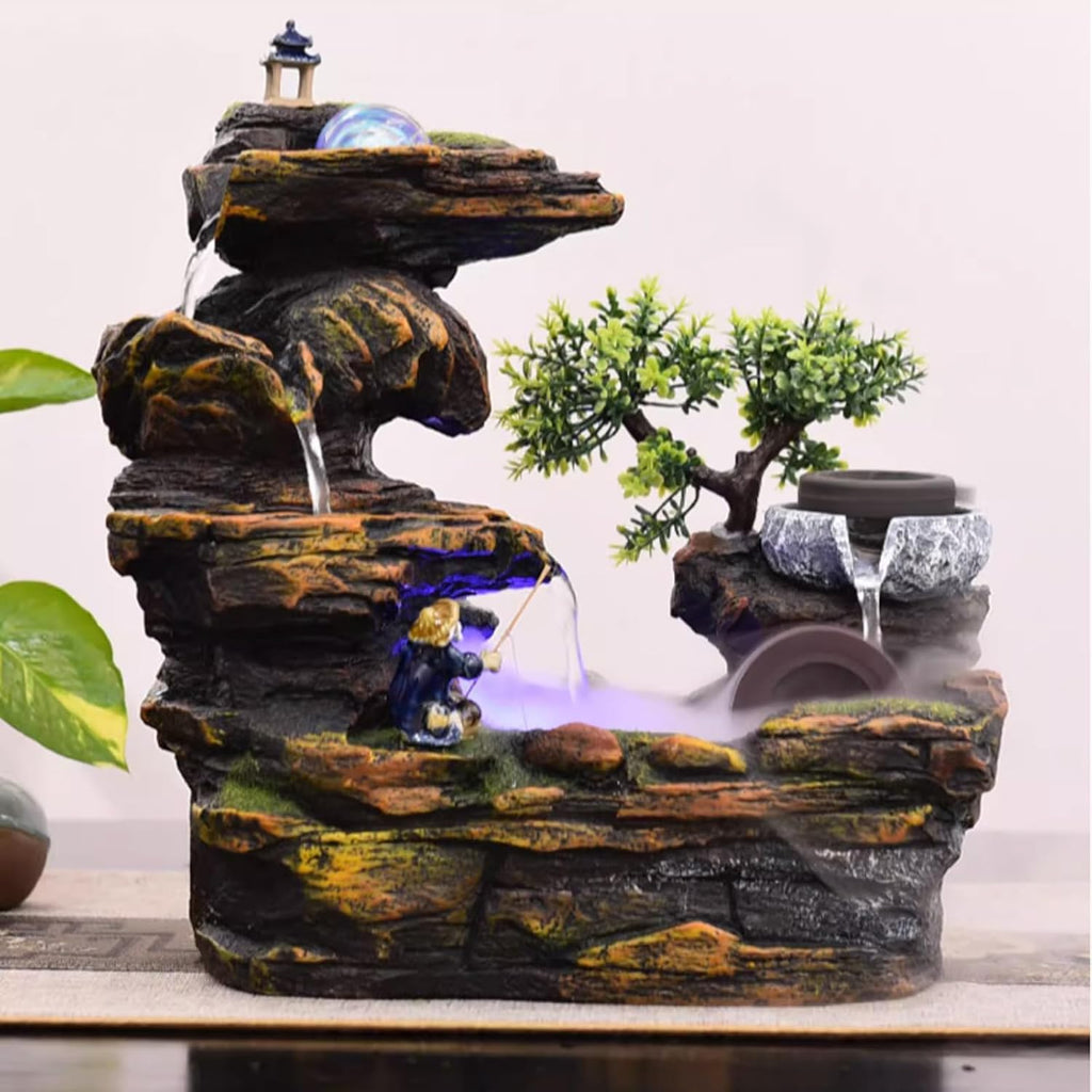 Tabletop Fountain Living Room Rockery, Flowing Water Landscape, Fountain Desktop Decoration, Gift Giving Desktop Decoration with Atomizer Desktop Fountain (Size : M)