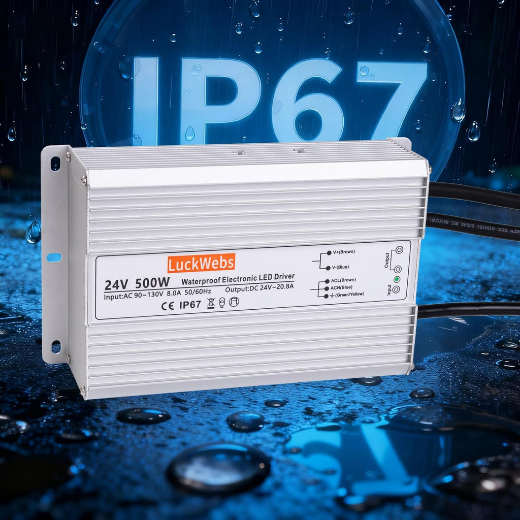 LED Driver 24V 500W Waterproof Power Supply AC90-130V to DC24V20.8A Low-Voltage IP67 Transformer Suitable for Street Lights Lawn Lights LED Outdoor Landscape Lighting Waterproof Transformer