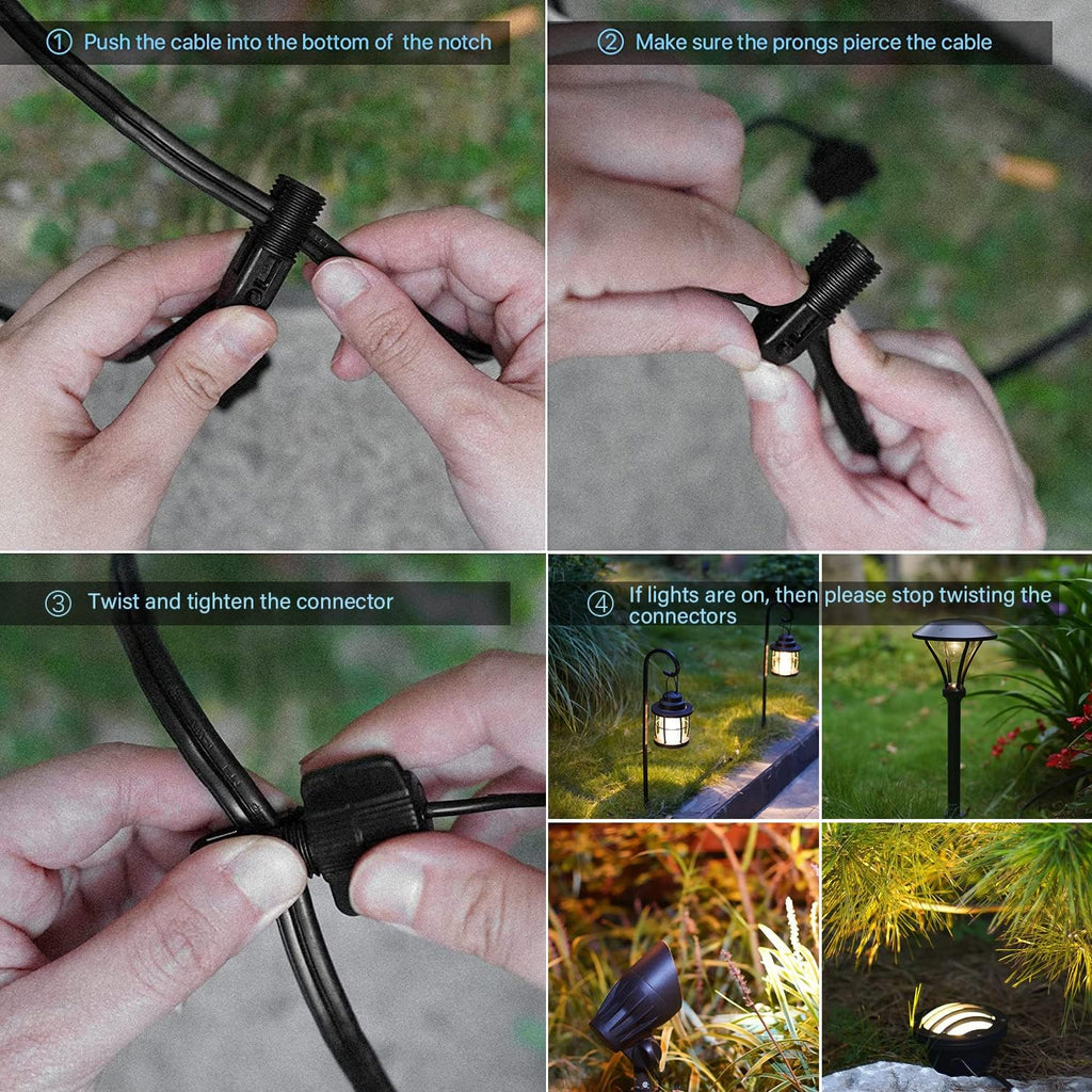GOODSMANN Low Voltage Landscape Lights 6PK Landscape Lighting 1.5W LED 100 Lumen 12V AC Walkway Lights Wired Warm White with Cable Connectors Metal Stakes Compatible with Landscape Transformer