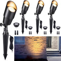 Gardenreet Brass Landscape Lighting - Black Outdoor Low Voltage Spotlights LED, 12V Wired Uplights, Waterproof Spot Lights for Outside Trees with 5W 2700K Warm White MR16 Bulb (4 Pack)