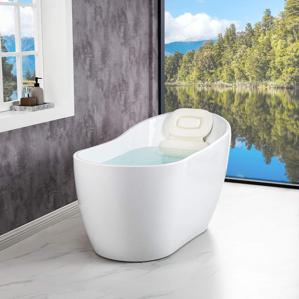 WOODBRIDGE 54'Freestanding White Acylic Soaking Bathtub with Brushed Nickel Drain and Overflow,BTA1507 -B/N-Drain &O