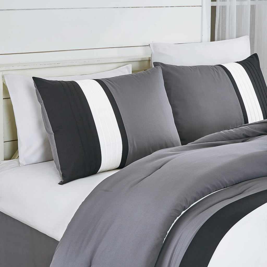 Chezmoi Collection Napa 7-Piece Luxury Leaves Scroll Embroidery Bedding Comforter Set (Oversized King, Black/Gray/White)