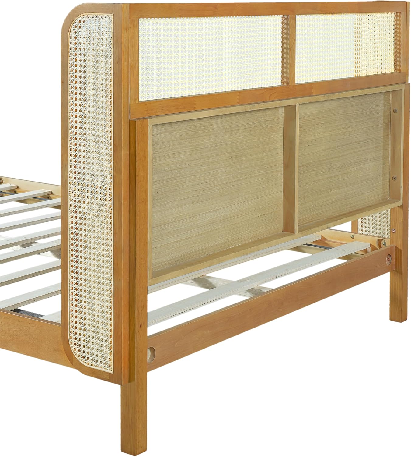 Merax Queen Size Premium Rubber Wood Platform Bed Frame, with Headboard, Mid Century Modern, Natural