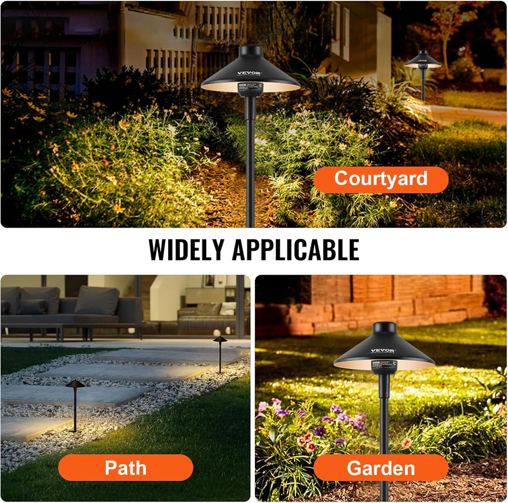 VEVOR 12 Pack Low Voltage Landscape Path Lights, 3W 210LM 12V-24VAC/DC Outdoor LED Pathway Lighting, 3000K Warm White Walkway Lights with Quick Connectors, IP66 Waterproof for Yard Garden Sidewalk