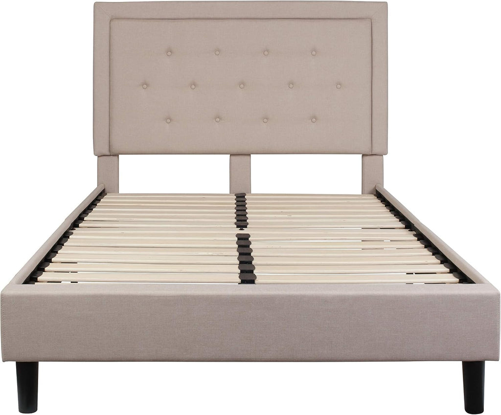Flash Furniture Roxbury Full Size Tufted Upholstered Platform Bed in Beige Fabric