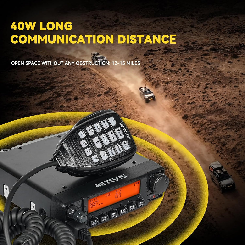 Retevis RA87 GMRS Mobile Radio, High Power Mobile Transceiver Base Station with Cable, 8 Repeater Channels, Chirp, Dual Watch, Long Range Two Way Radio for Off-Road(Black 1Pack)