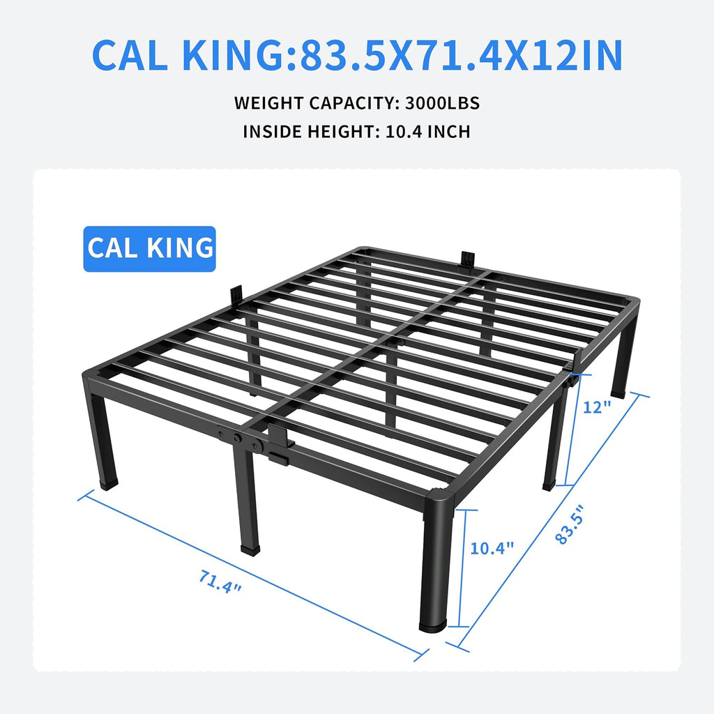 MAF 12 Inch California King Metal Platform Bed Frame with Round Corner Legs, Mattress Slide Stopper, 3000 LBS Heavy Duty Steel Slats Support, No Box Spring Needed, Noise Free