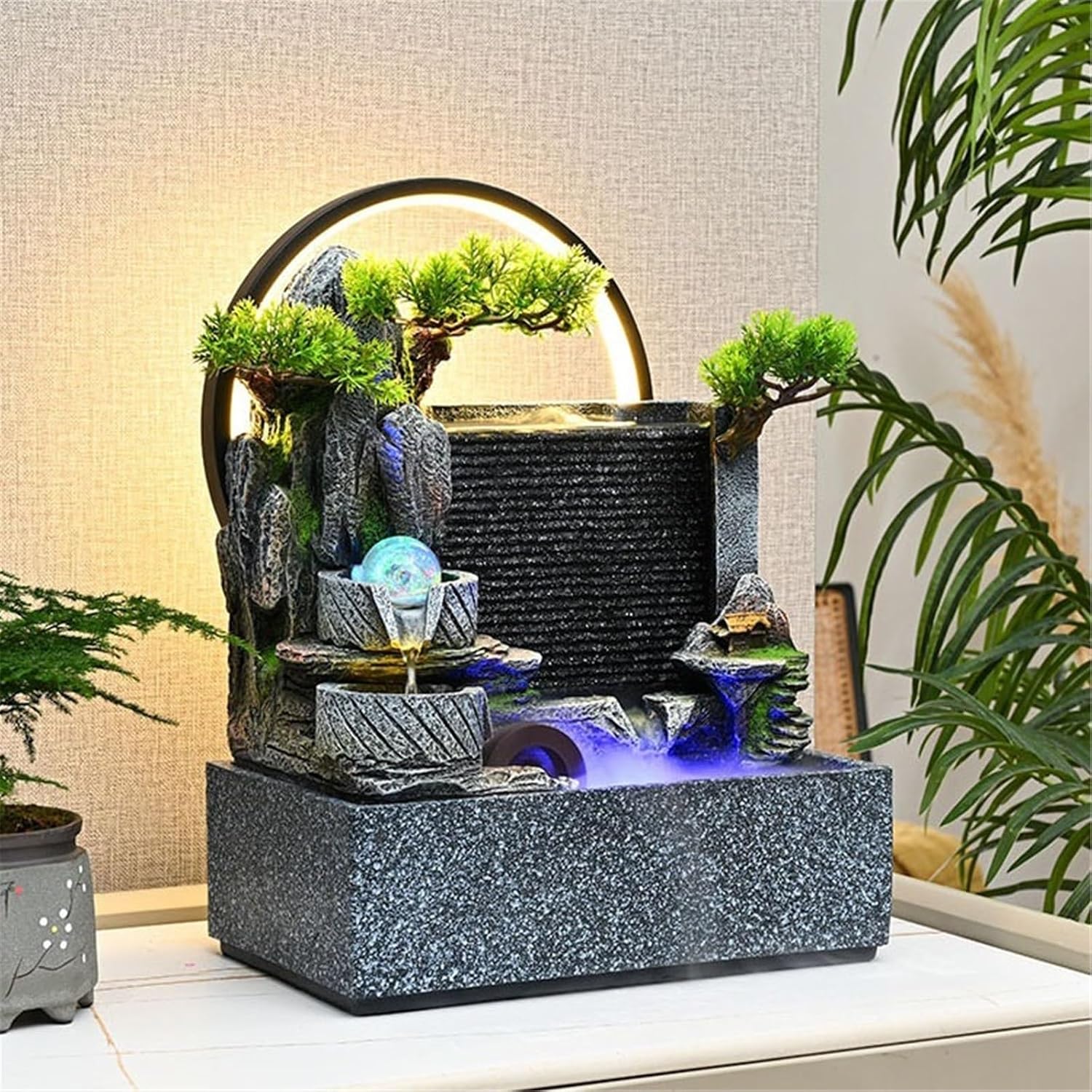 Tabletop Fountain Rockery Water Curtain Wall Ornaments Circulating Landscaping Living Room Office