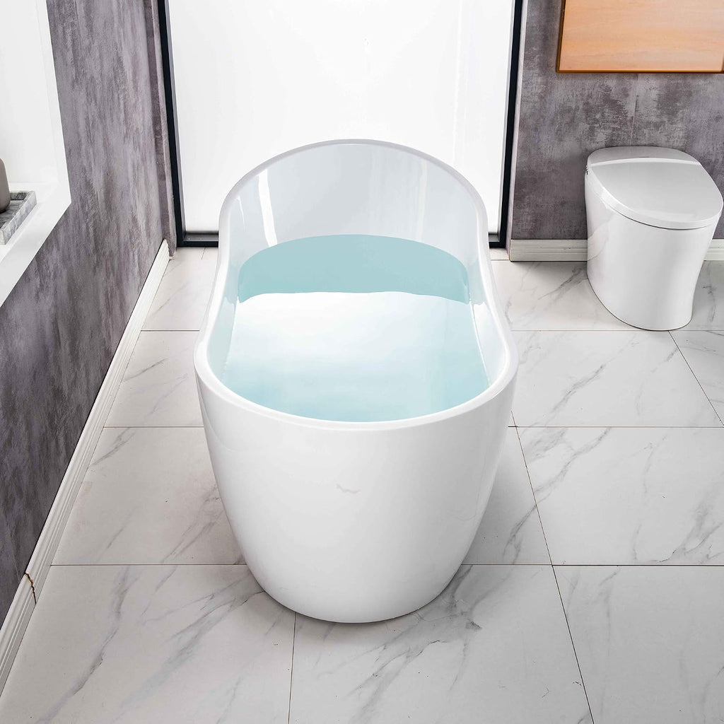 WOODBRIDGE 54'Freestanding White Acylic Soaking Bathtub with Brushed Nickel Drain and Overflow,BTA1507 -B/N-Drain &O