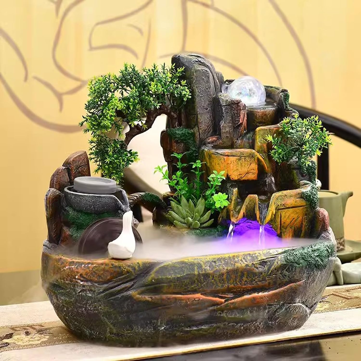 Indoor Water Fountain Living Room Fish Tank, Home Rockery, Fountain, and Water Dispenser Decoration, Zhaocai Landscape, Office Desktop Decoration Tabletop Wat,One Color-L