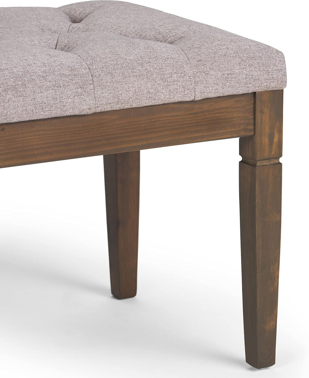 SIMPLIHOME Waverly Tufted Ottoman Bench - 48 inch Wide Upholstered Linen Look Fabric Rectangle Footstool Ottoman in Cloud Grey, Traditional Bench for Bedroom, Entryway or Living Room with Carved Legs