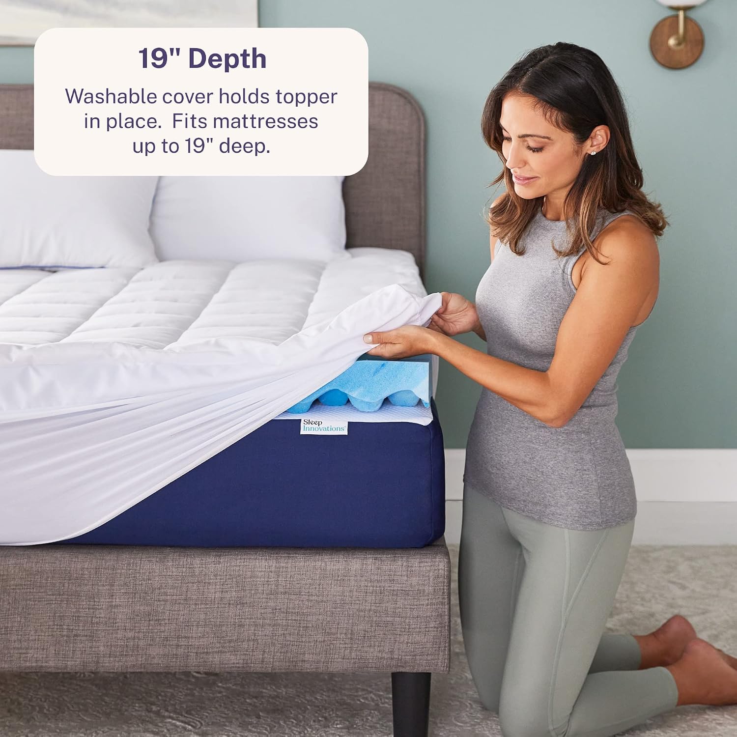 Sleep Innovations Dual Layer 4 Inch Memory Foam Mattress Topper, California King Size, Ultra Soft Support, 3 Inch Cooling Gel Memory Foam Plus 1 Inch Fluffy Pillow Top Cover