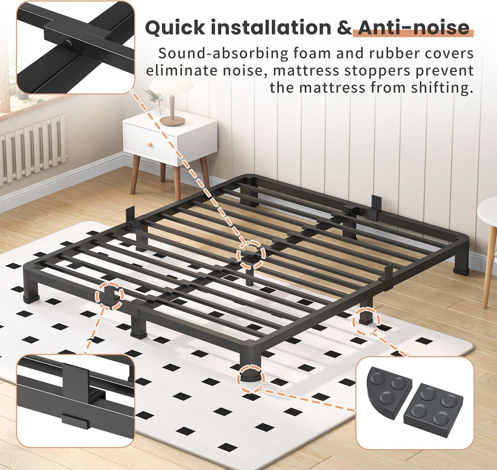 VIPSHOW 4 Inch King Heavy Duty 3500 lbs Bed Frame with Round-Corner Legs & Anti-Squeak Design – Quick Assembly Metal Platform, No Box Spring Needed