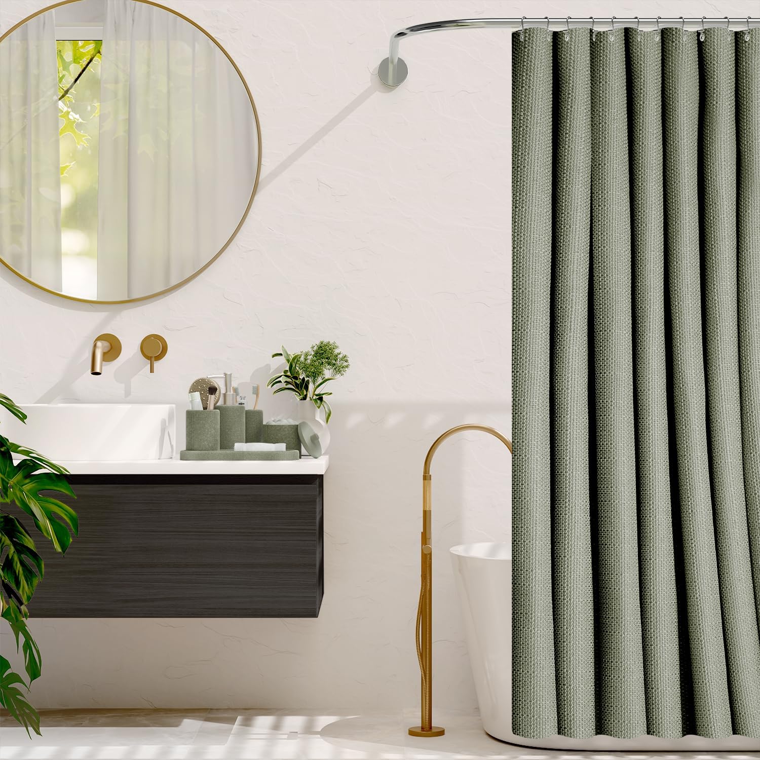 Hearth & Harbor Sage Green Bathroom Set - Bathroom Sets with Shower Curtain and Rugs, 21PC Bathroom Accessory Set, Shower Curtain Set with Soap Dispenser & Toothbrush Holder