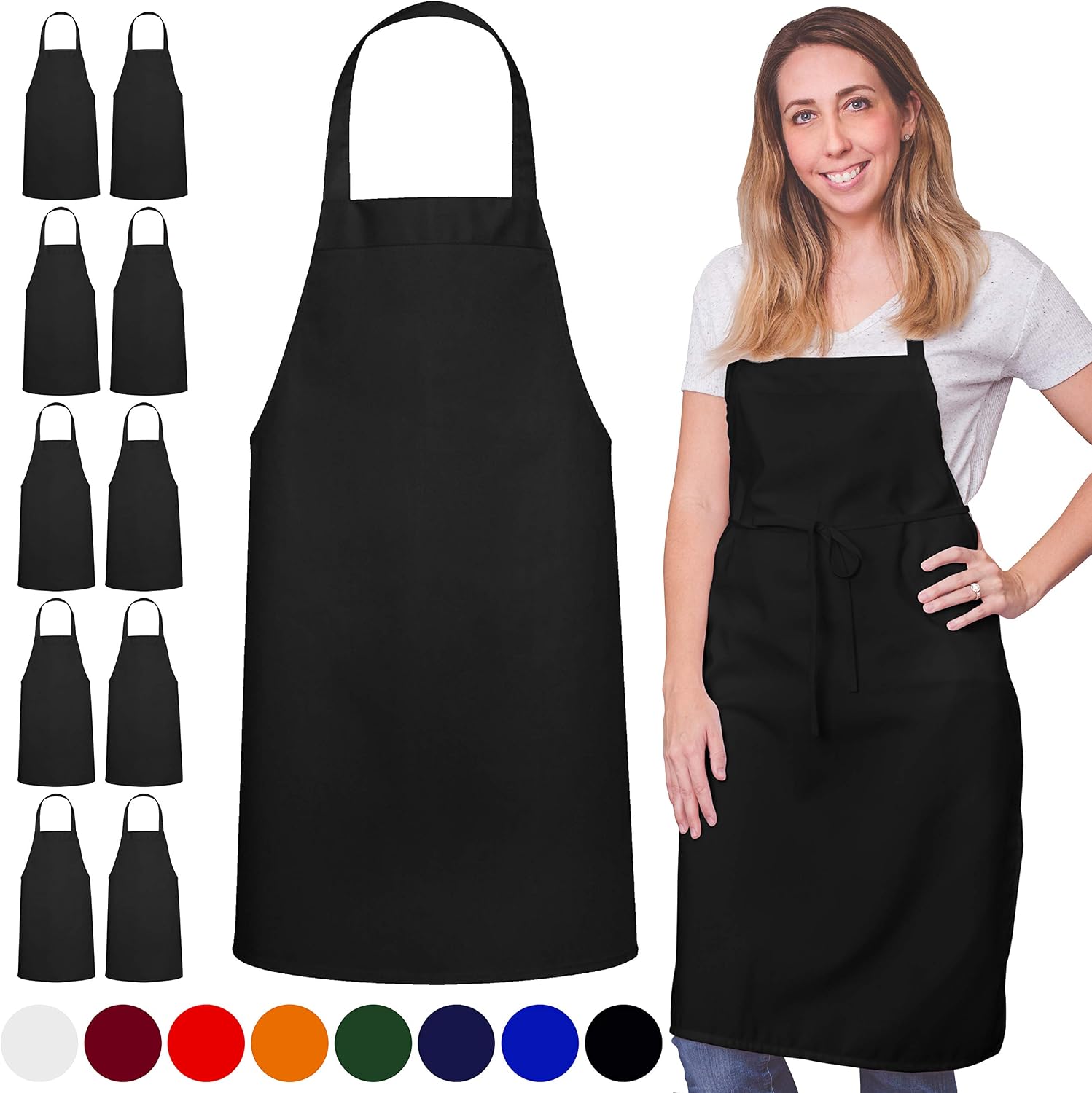 GREEN LIFESTYLE 120 Pack Bib Aprons - Unisex Machine Washable Kitchen BBQ Aprons Bulk (Pack of 120, No Pockets, Black)