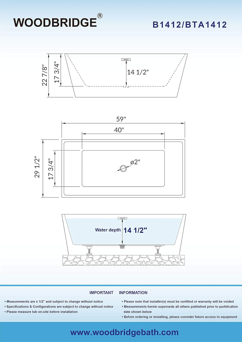 WOODBRIDGE B1412-MB-Drain &O Bathtub, WHITE