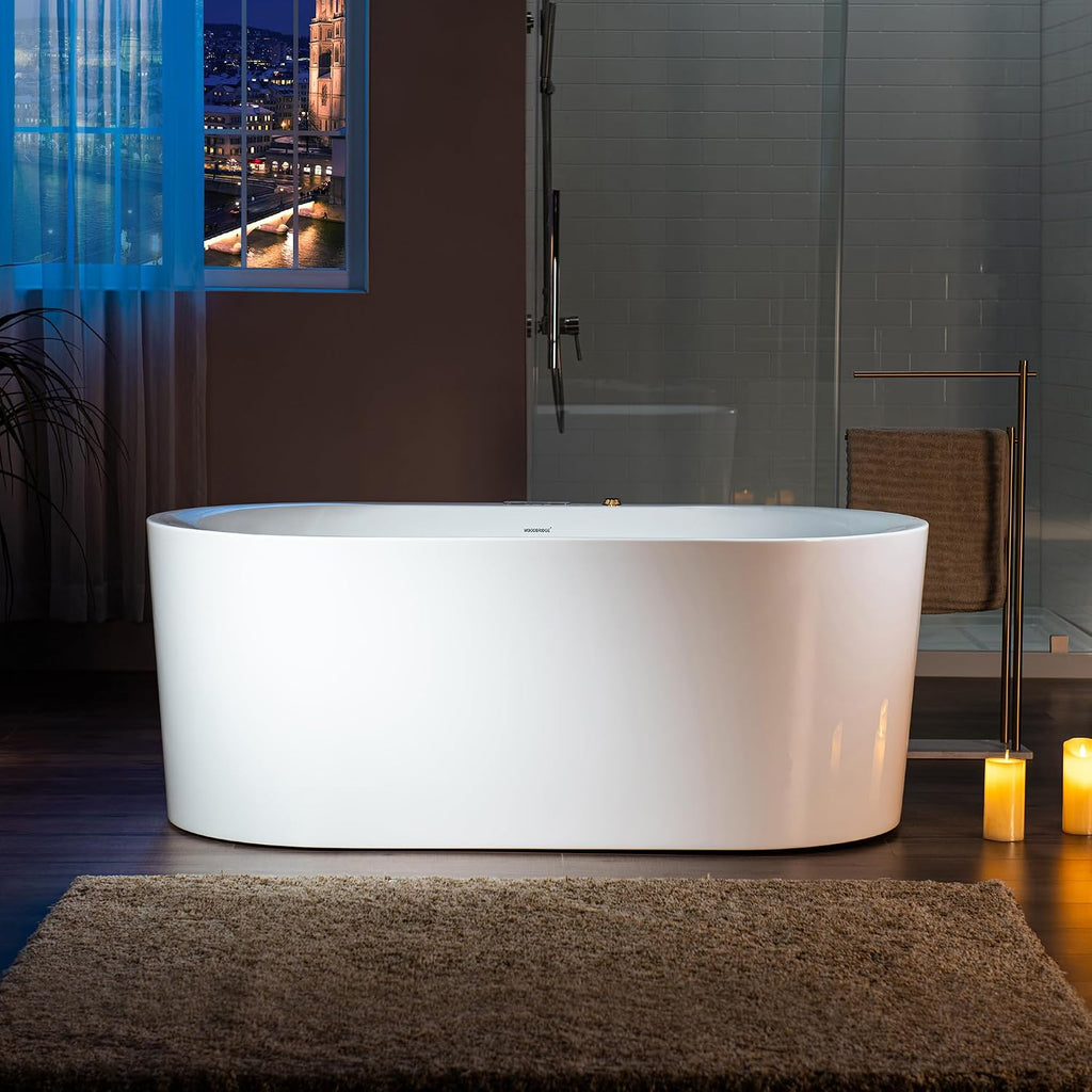 WOODBRIDGE 59' x 31-1/2' Whirlpool and Air Bath Heated Soaking Combination Tub with Adjustable Speed Air Blower and Display Control Panel, Brushed Gold Finish Trim and Drain Kit,BG100