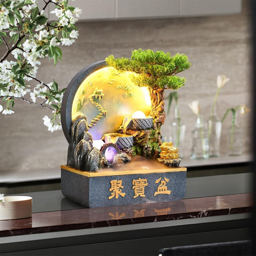 Tabletop Fountain Rockery Tabletop Waterfall Fountain – Resin Indoor Desk Fountain Décor for Bedroom Office