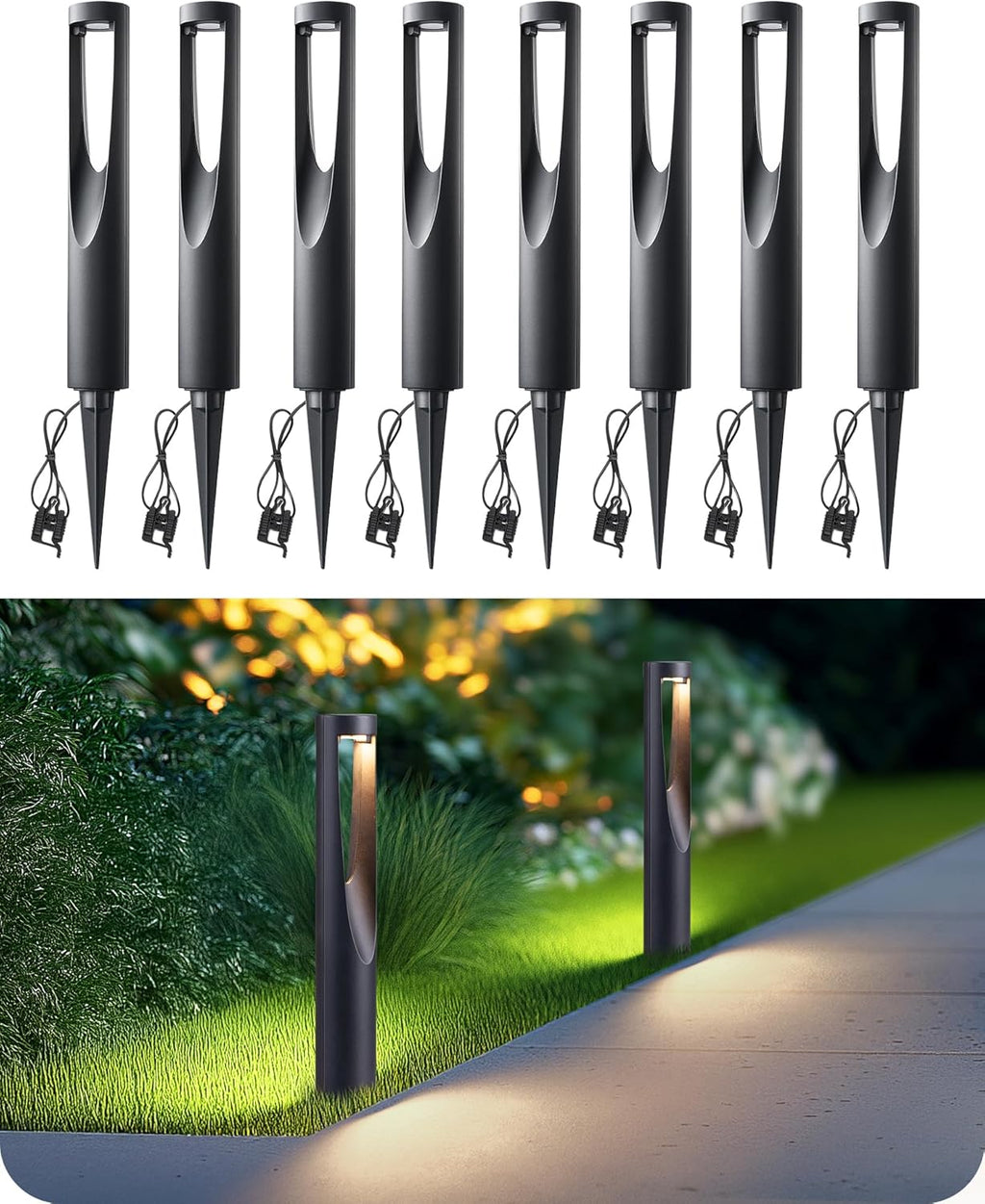 EDISHINE Low Voltage Landscape Lighting, 12V 2W 150LM 3000K Outdoor Landscape Light with Connectors, Waterproof Electric LED Pathway Lights Wired for Path Yard Garden, CRI80 8 Pack