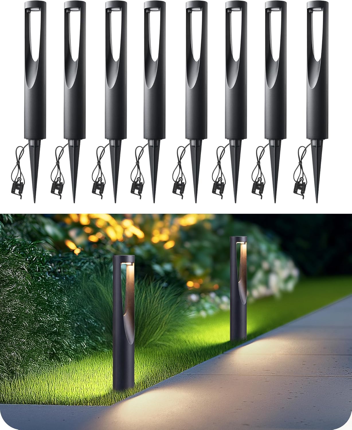 EDISHINE Low Voltage Landscape Lighting, 12V 2W 150LM 3000K Outdoor Landscape Light with Connectors, Waterproof Electric LED Pathway Lights Wired for Path Yard Garden, CRI80 8 Pack