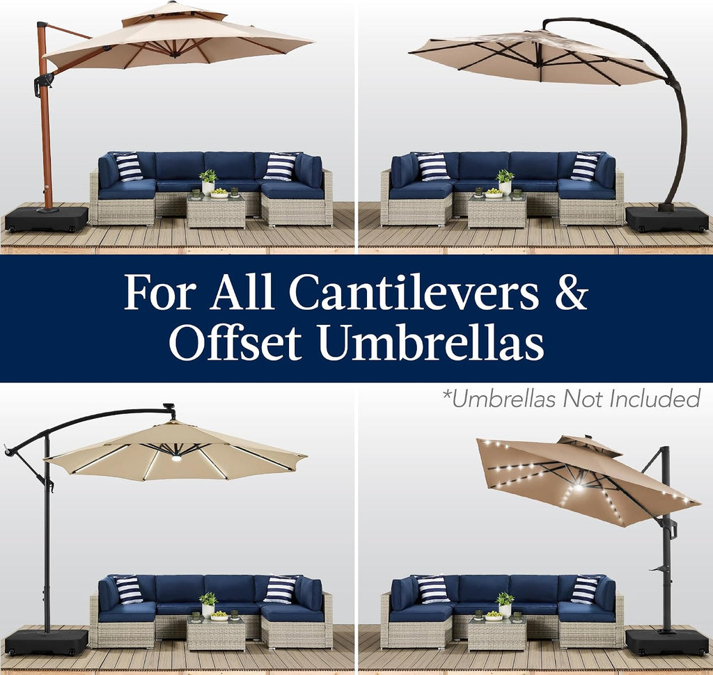 Best Choice Products 330lb Mobile Cantilever Offset Patio Umbrella Base, Universal Fit Heavy-Duty Outdoor Portable Stand w/Wheels Locks, Fillable Weights Set - Black