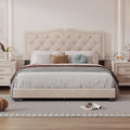 VilroCaz Elegant Velvet Design 3-Pieces Bedroom Sets, Modern Queen Size Platform Bed with 2 Nightstands, Bedside Table, Rivet Design Tufted Headboard