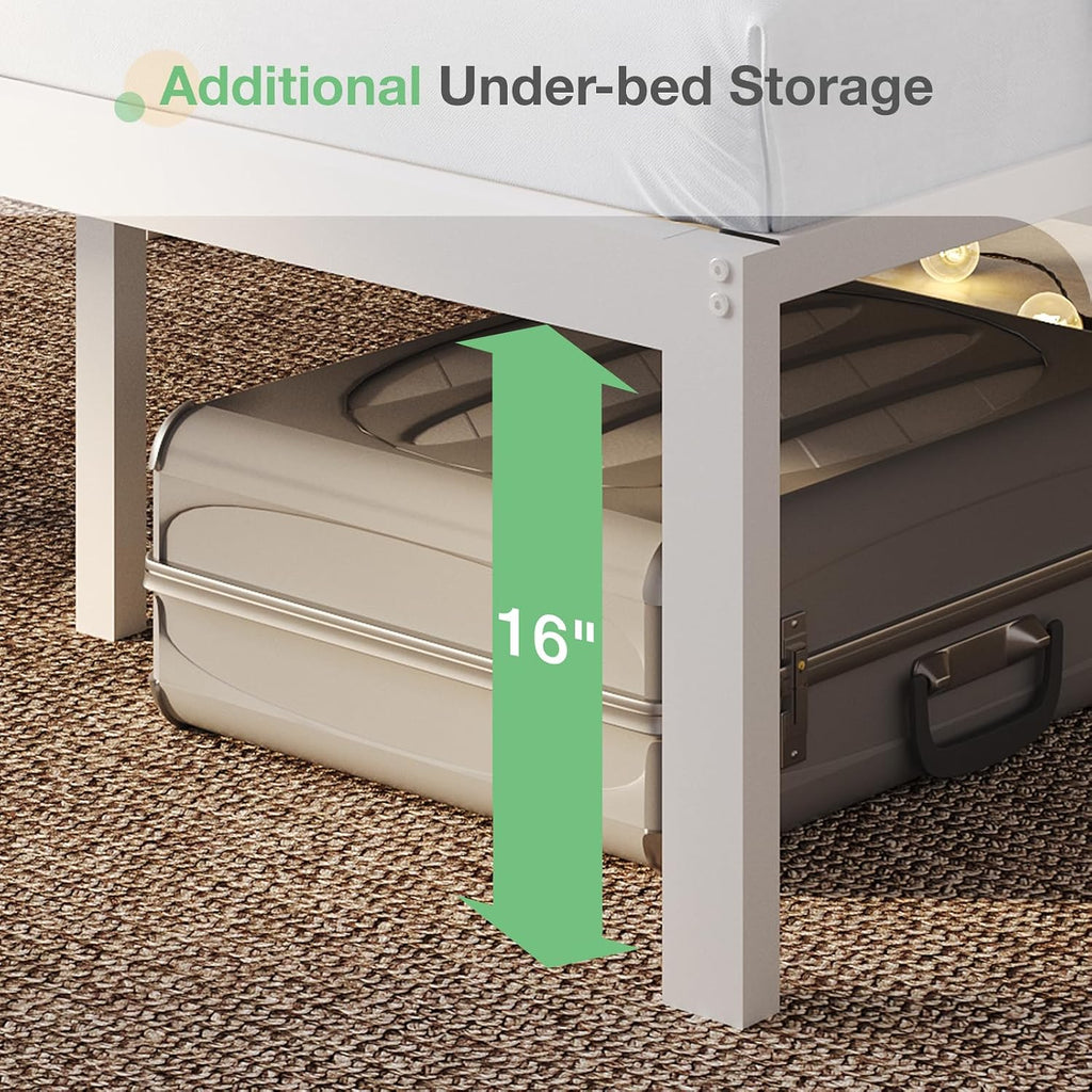 Novilla 18 Inch Queen Bed Frame with Headboard, White Metal Platform Bed Frame, Queen Size Bed Frame No Box Spring Needed, Easy Assembly