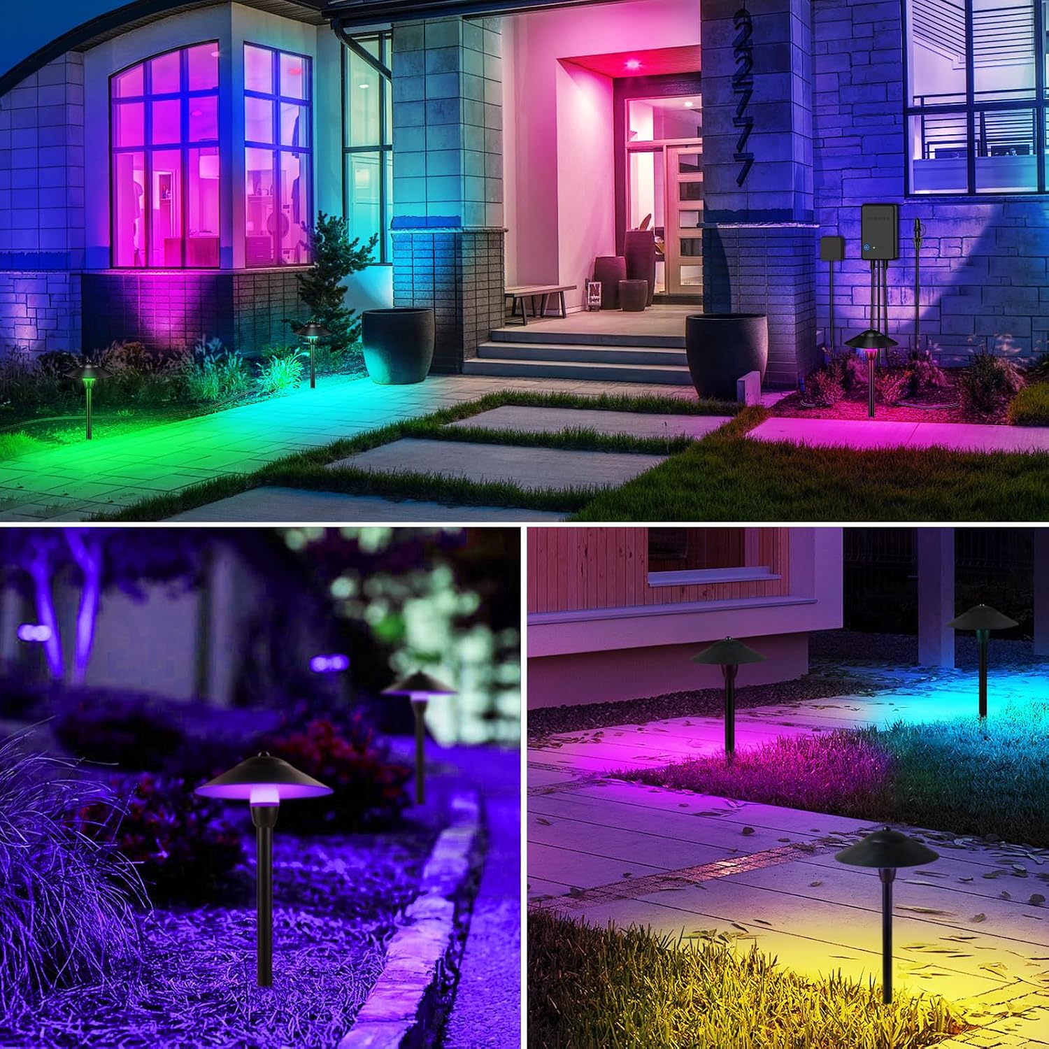 SUNVIE All-in-One RGBW Landscape Lighting Kit, 8 Pack Color Changing Low Voltage Landscape Lights with Connector Transformer 100FT Wire, 3W Multi-Color Pathway Lights for Holiday Walkway Garden Yard