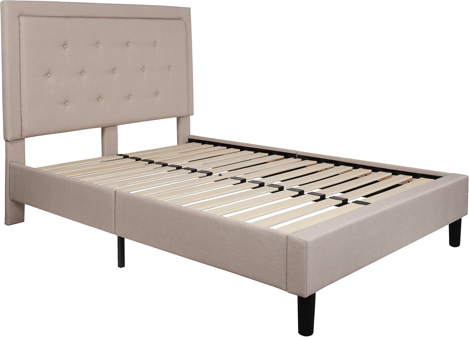 Flash Furniture Roxbury Full Size Tufted Upholstered Platform Bed in Beige Fabric