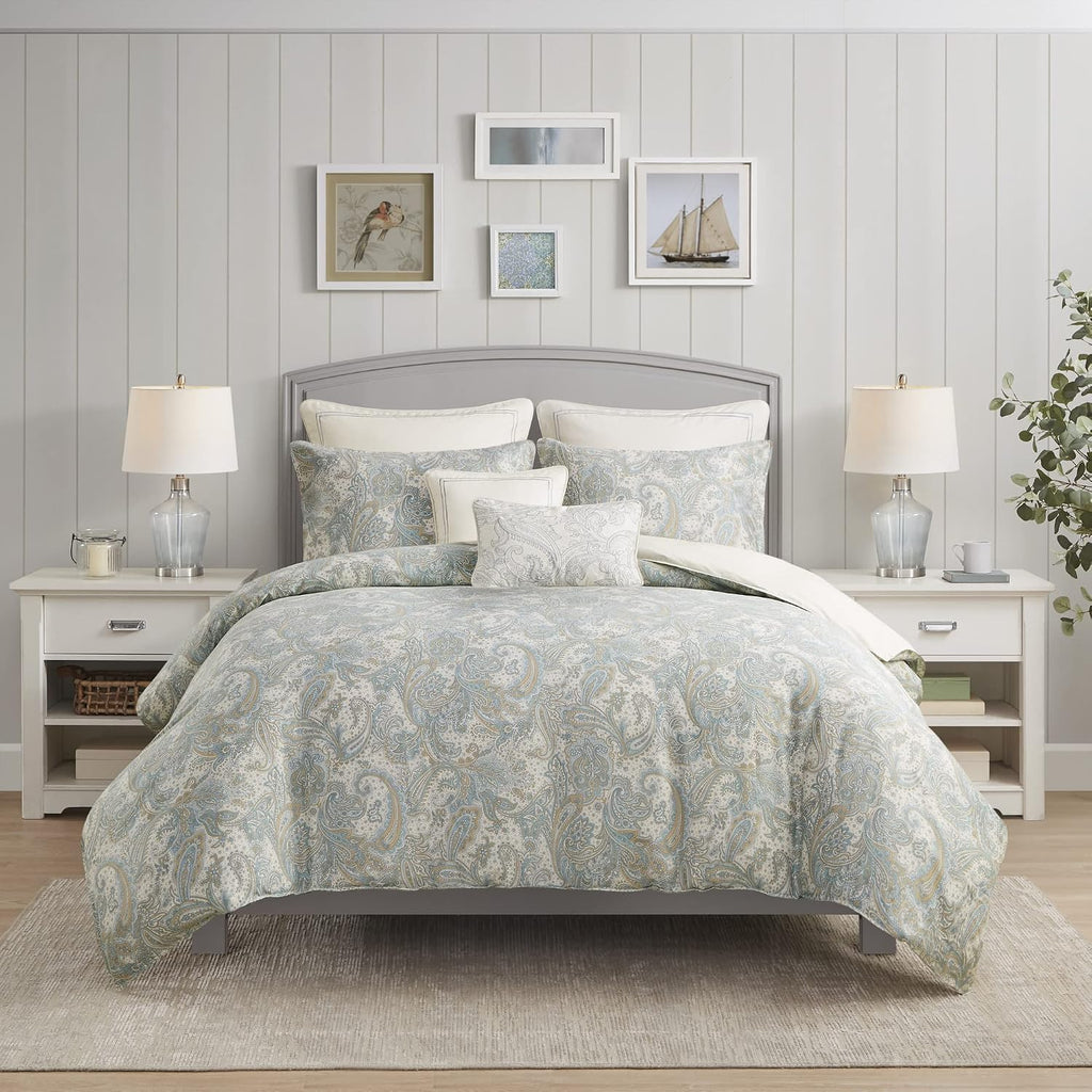 Harbor House 100% Cotton Duvet Cover, Ultra Soft, All Season Bedding Oversized Comforter Cover, Chelsea Paisley Blue King/Cal King (106'x90') 3 Piece