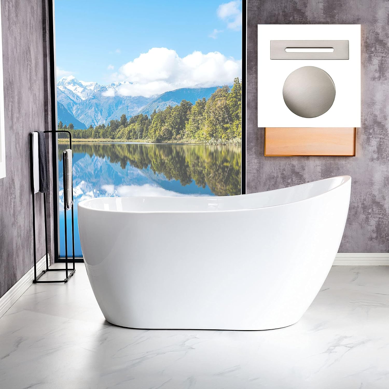 WOODBRIDGE 54'Freestanding White Acylic Soaking Bathtub with Brushed Nickel Drain and Overflow,BTA1507 -B/N-Drain &O