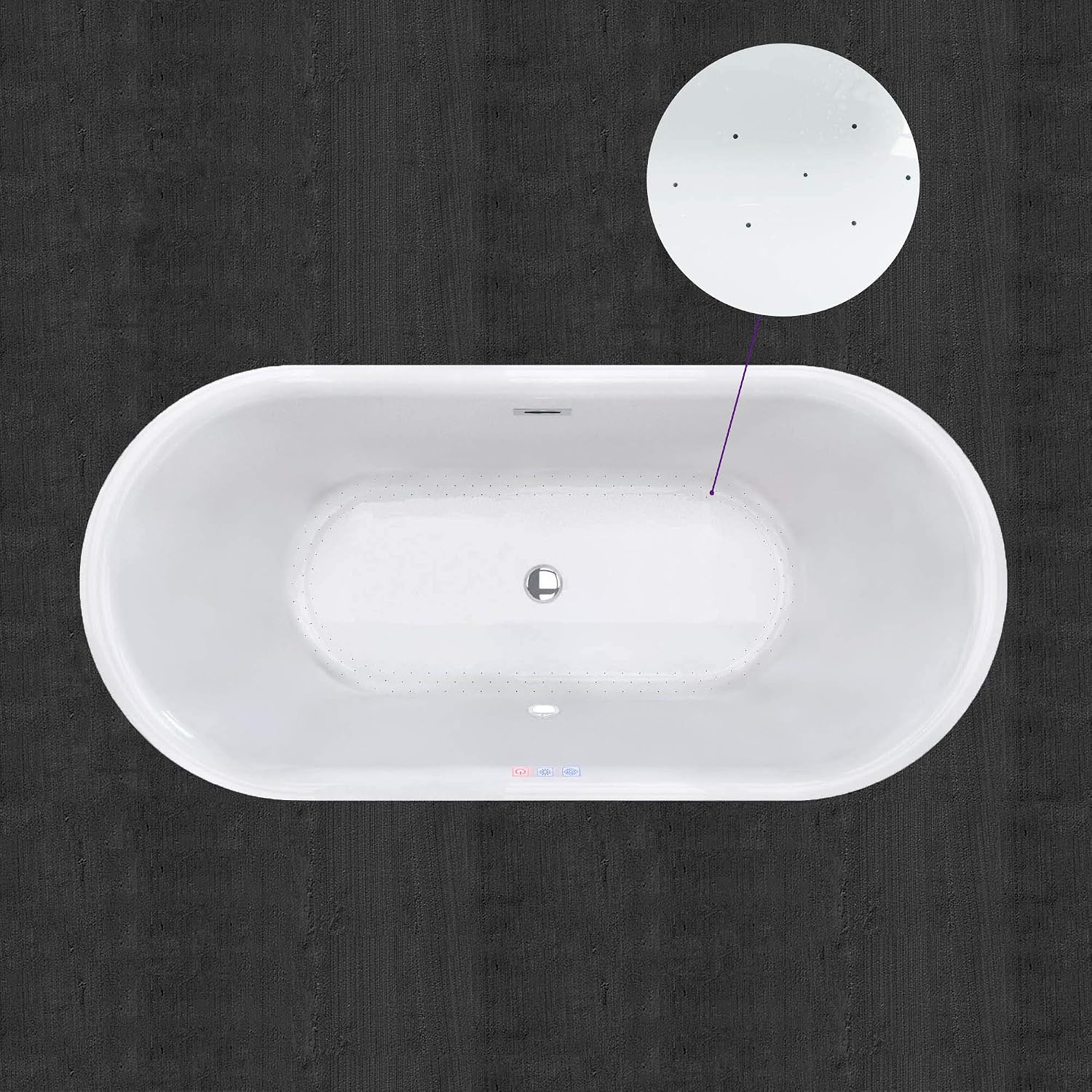 WOODBRIDGE 59' Air Bubble Acrylic Freestanding Bathtub Contemporary Soaking Tub, White Acrylic wirh Chrome Drain and Overflow,B0102-C