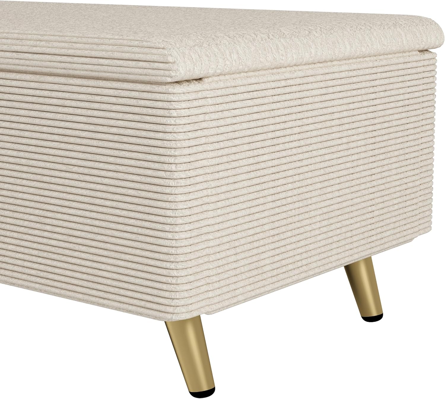 Modern 2-Pieces Bedroom Sets, Corduroy Queen Size Platform Bed with Storage Ottoman, Upholstered Platform Bed Frame with Horizontal Stripe Headboard and Metal Legs, Sturdy Slats Support (Beige-D)