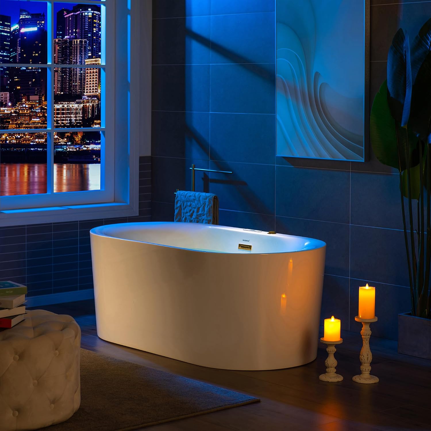 WOODBRIDGE 59' x 31-1/2' Whirlpool and Air Bath Heated Soaking Combination Tub with Adjustable Speed Air Blower and Display Control Panel, Brushed Gold Finish Trim and Drain Kit,BG100