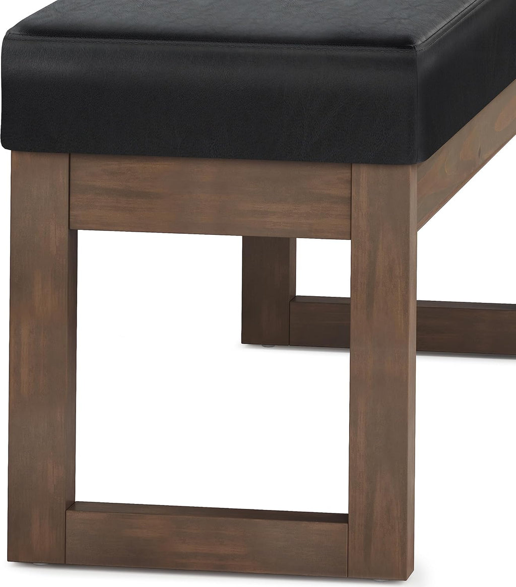 SIMPLIHOME Milltown Large Ottoman Bench - 44 inch Wide Upholstered Vegan Leather Rectangle Footstool Ottoman in Midnight Black, Contemporary Bench for Bedroom with Cushioned Seat, Assembled