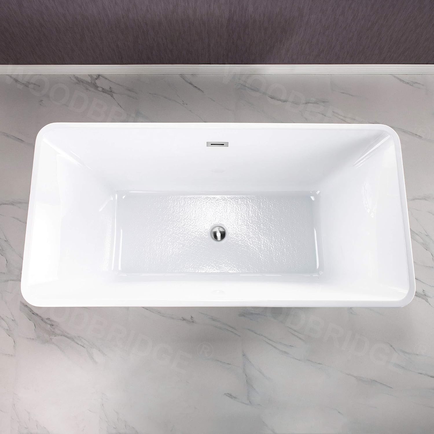 WOODBRIDGE 59' Acrylic Freestanding Bathtub Contemporary Soaking White Tub with Chrome Overflow and Drain，BTA1509 -C-Drain &O
