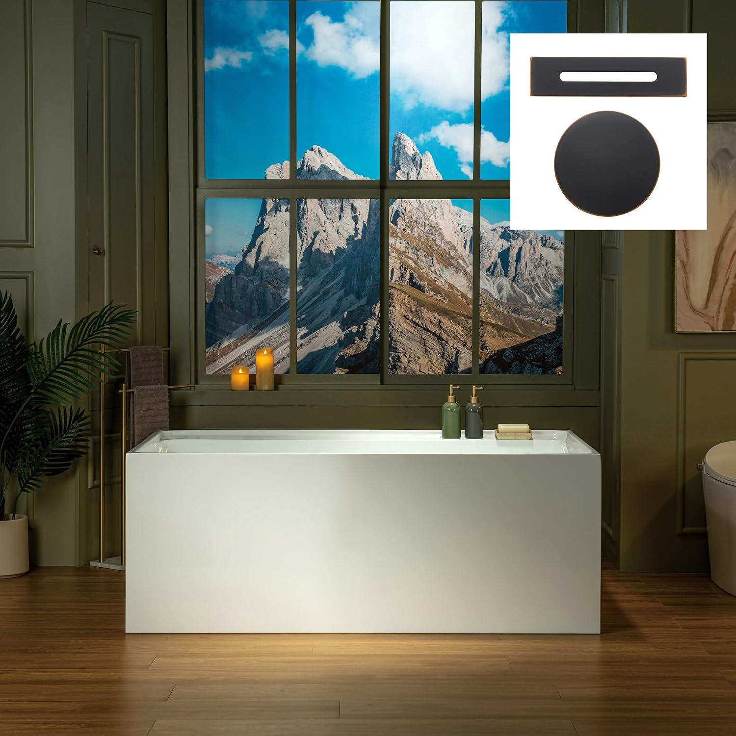 WOODBRIDGE 59' L x 29-1/2' W Freestanding Contemporary Soaking Bathtub with Oil-Rubbed Bronze Drain & Overflow, White, B5910-ORB