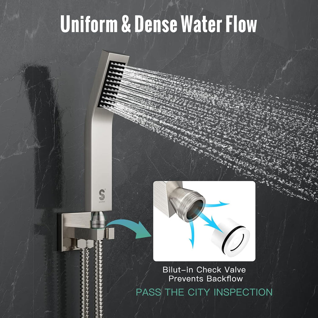 SR SUN RISE 10 Inch Rain Shower System and 3-Function Shower Faucet Set, Wall Mounted Shower System with Rough in Valve and Trims, Brushed Nickel
