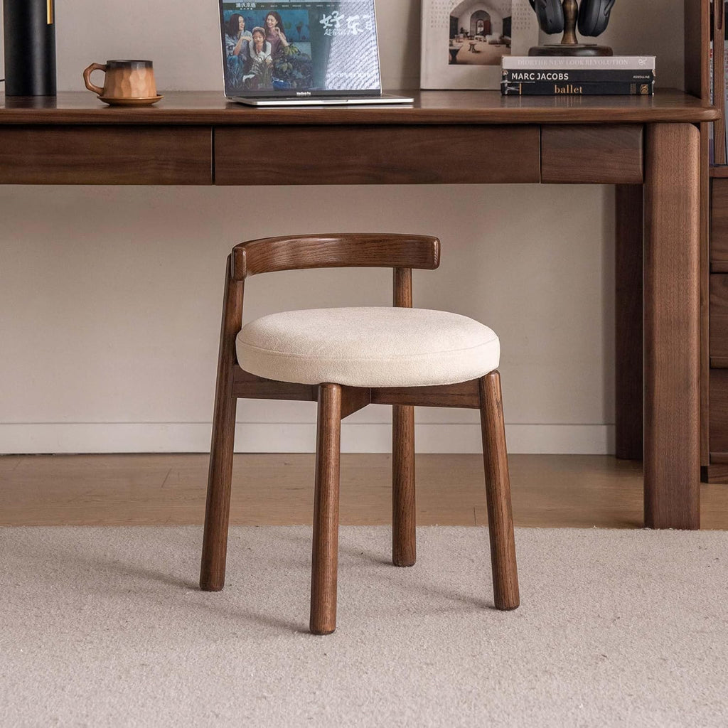 YESWOOD Oak Wood Swivel Vanity Stool, 360 Swivel Chair for Makeup Room, Fully Assembled Makeup Chair, Vanity Bench for Bathroom & Living Room, Walnut Color