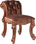 BOWERY HILL Vanity Stool, Cherry Finish, 27.56' H x 28.74' W x 20.08' D, Padded Seat and Backrest Cushion, Fabric Upholstery, Poplar and Aspen Wood, Elegant Baroque Style Vanity Bench for Bedroom or