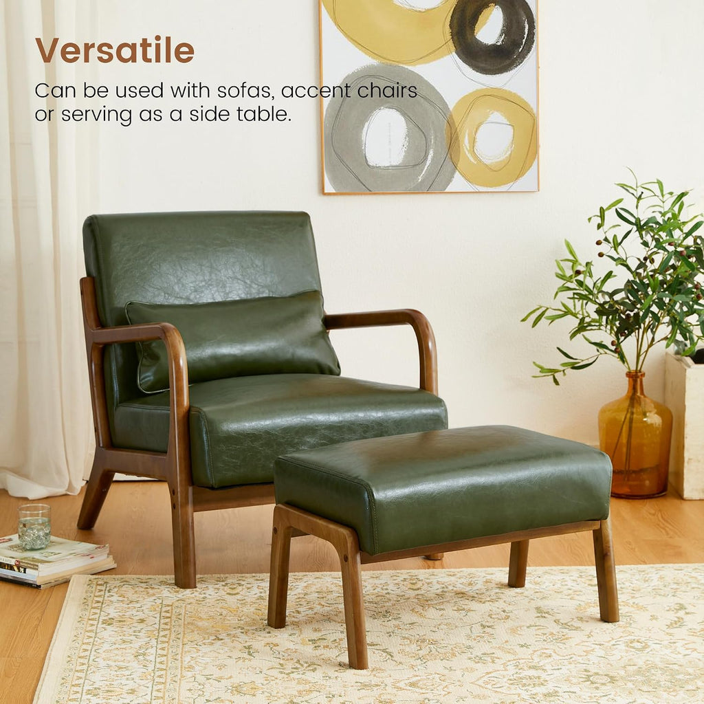 Glitzhome Foot Stool Ottoman Set of 2, Modern Leatherette Sofa Stool Vanity Chair with Rubber Wood Frame, Footrest Ottoman Bench for Living Room, Entryway, Hunter Green