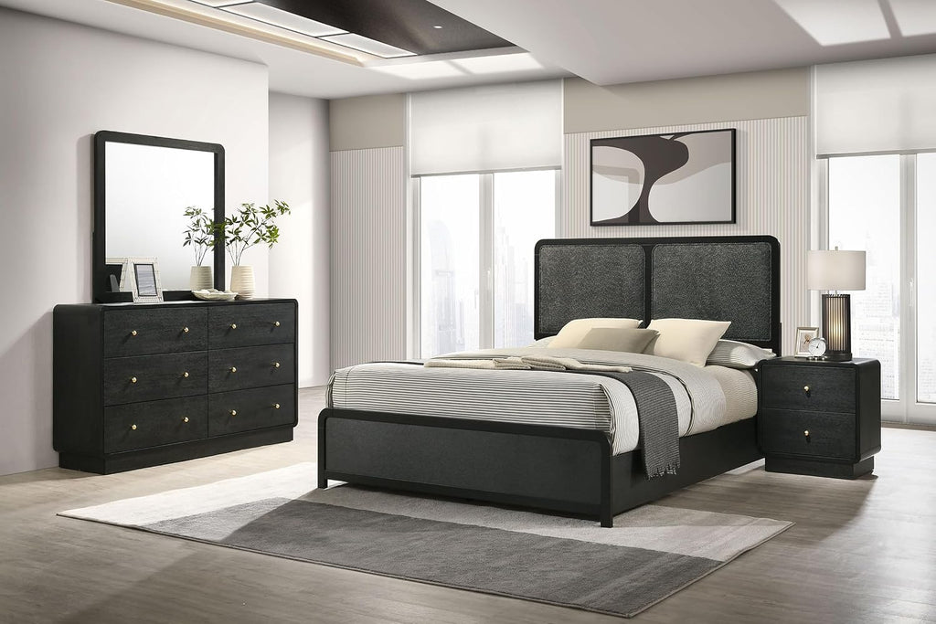 Coaster Home Furnishings - Cavelle - Wood - 4-Piece Bedroom Set with Panel Bed, Metal Knobs, and Upholstered Headboard - Bedroom - Full Size - Black - 223661F-S4